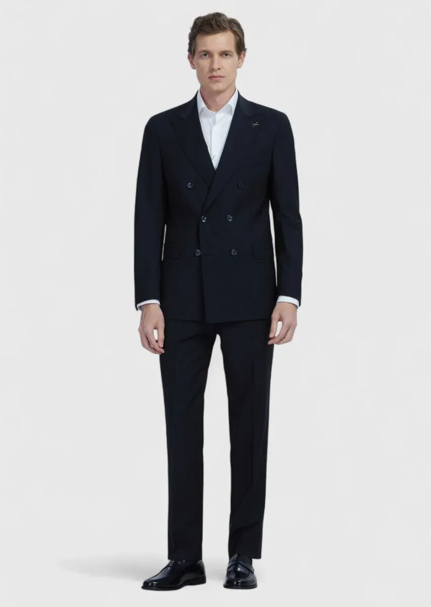 Black Plain Zeroweight Slim Fit Wool Blended Suit - 2