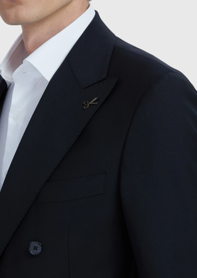 Black Plain Zeroweight Slim Fit Wool Blended Suit - 5