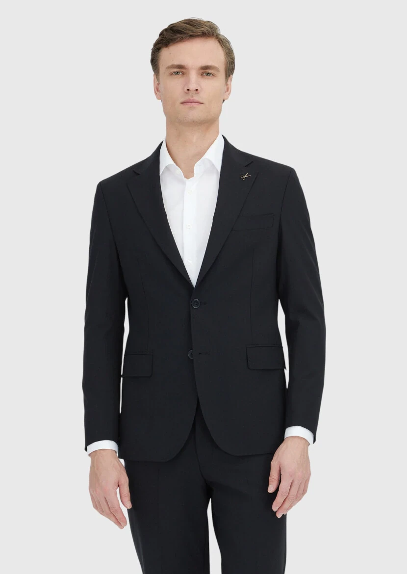 Black Plain Zeroweight Slim Fit Wool Blended Suit - RAMSEY