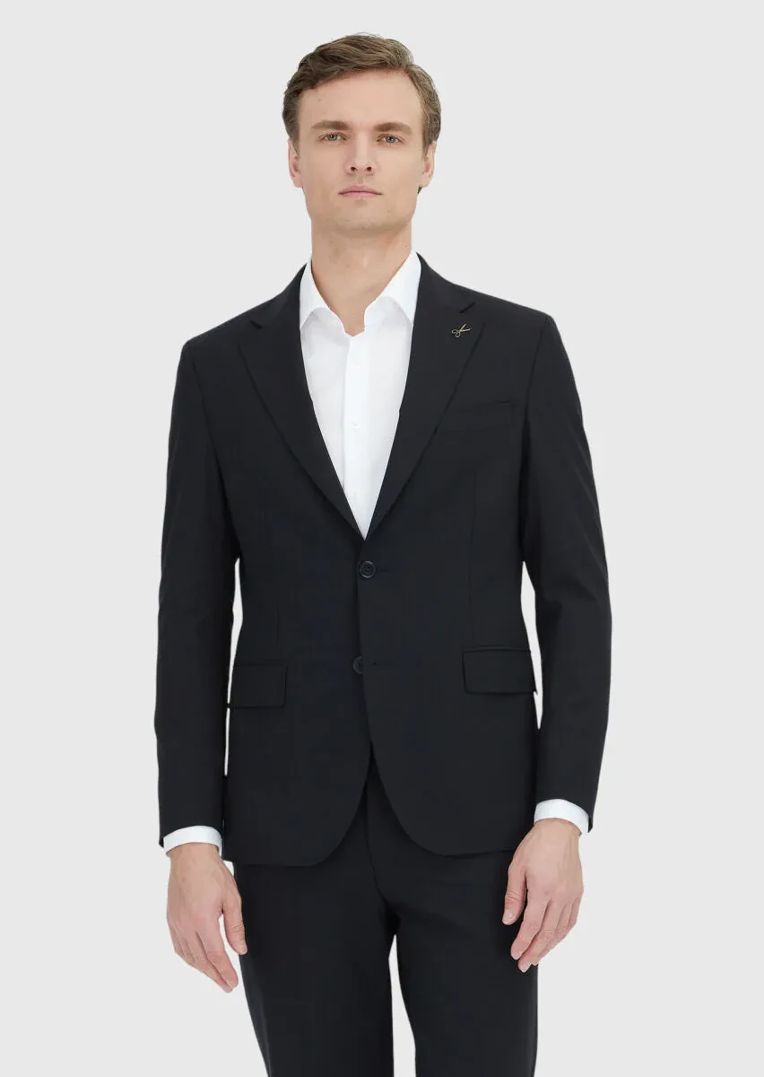 Black Plain Zeroweight Slim Fit Wool Blended Suit - 2