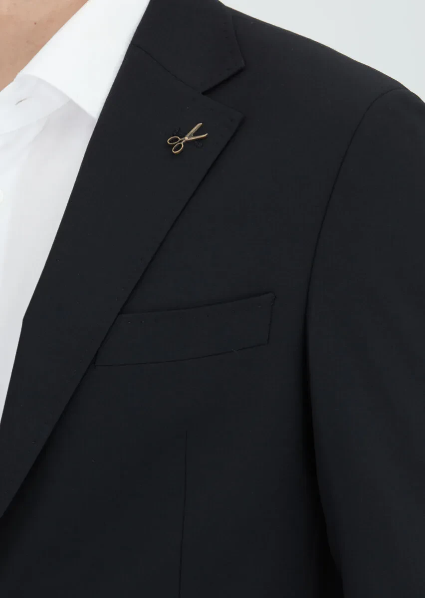 Black Plain Zeroweight Slim Fit Wool Blended Suit - 3