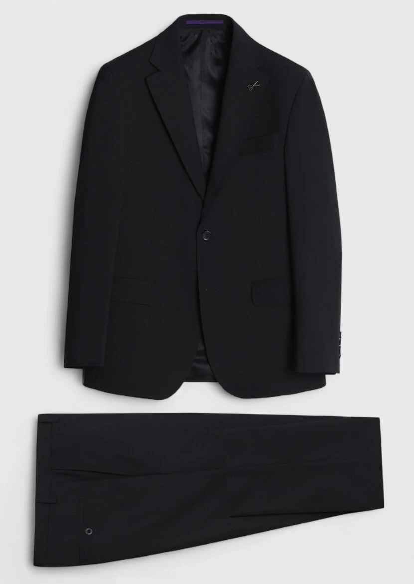 Black Plain Zeroweight Slim Fit Wool Blended Suit - 6