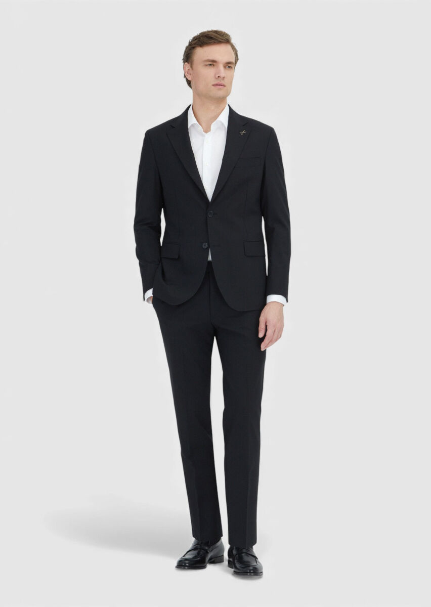 Black Plain Zeroweight Slim Fit Wool Blended Suit - 1