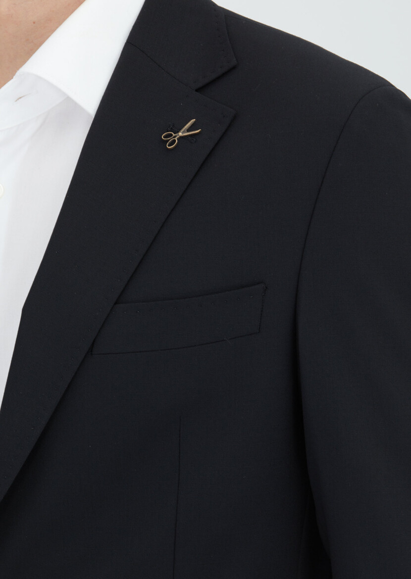 Black Plain Zeroweight Slim Fit Wool Blended Suit - 3