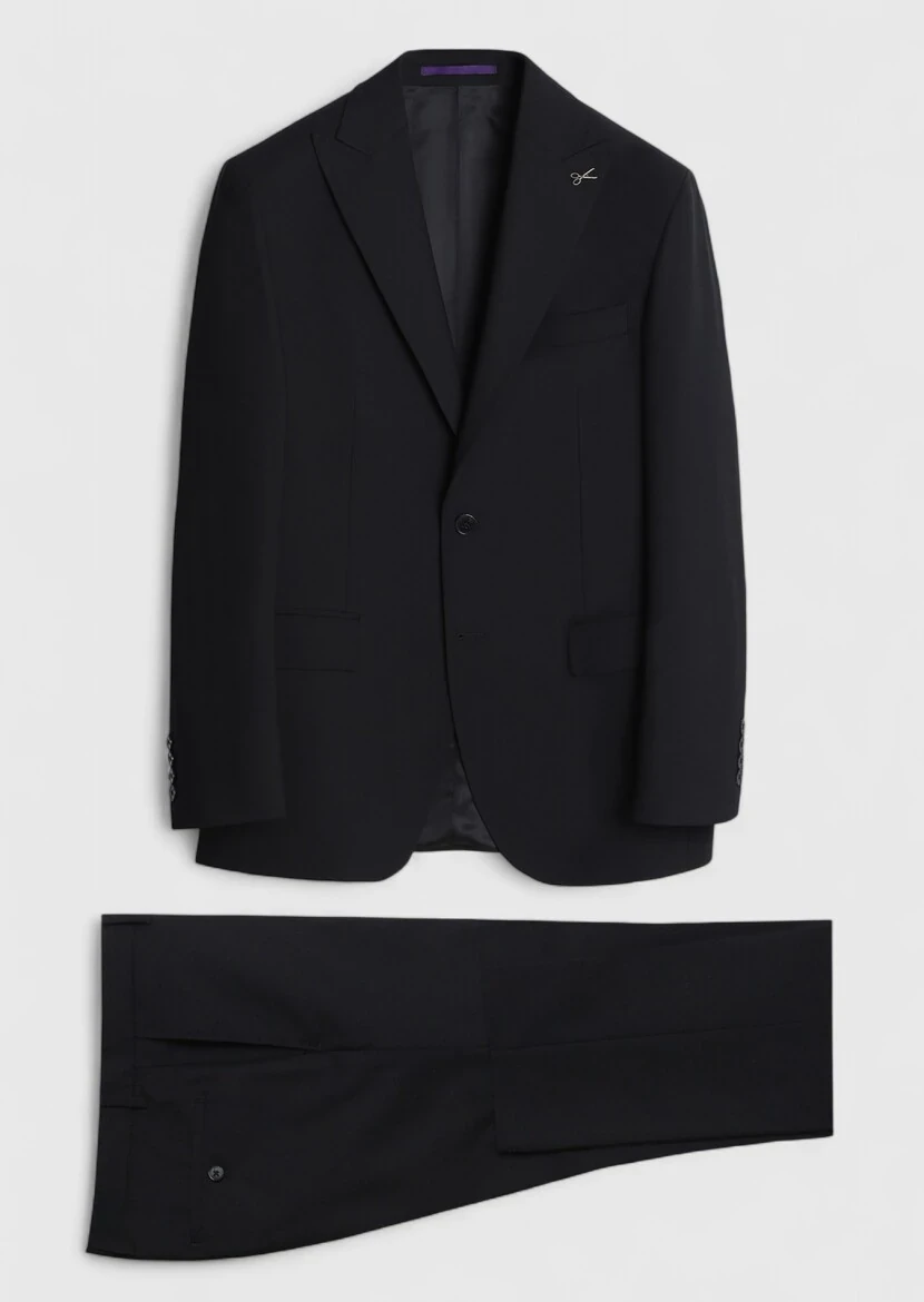 Black Plain Zeroweight Slim Fit Wool Blended Suit - RAMSEY