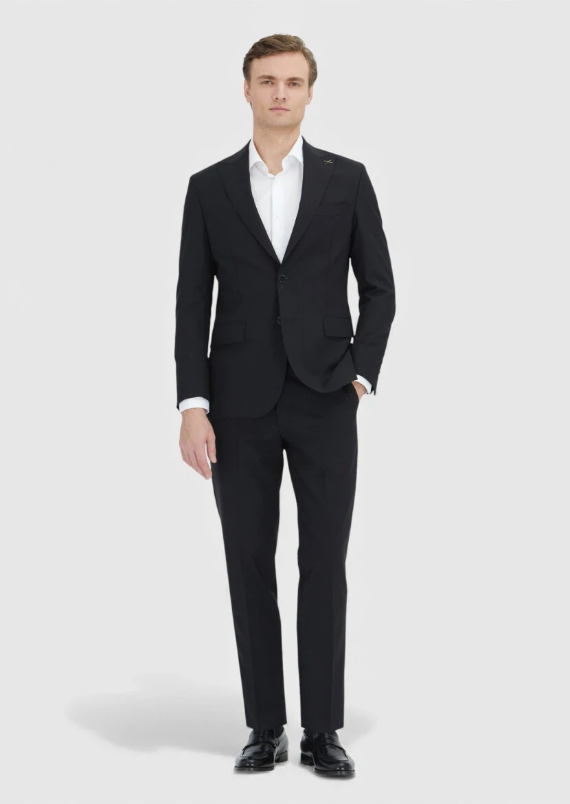 Black Plain Zeroweight Slim Fit Wool Blended Suit - RAMSEY