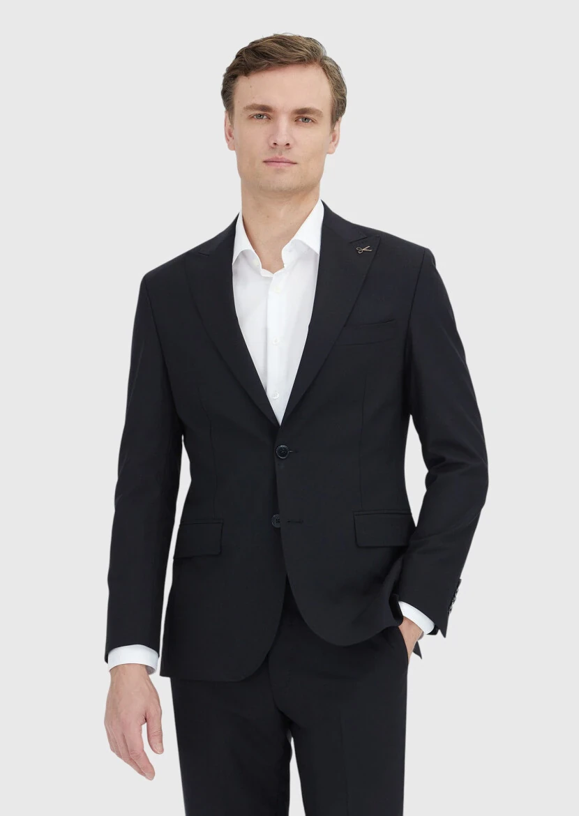 Black Plain Zeroweight Slim Fit Wool Blended Suit - RAMSEY