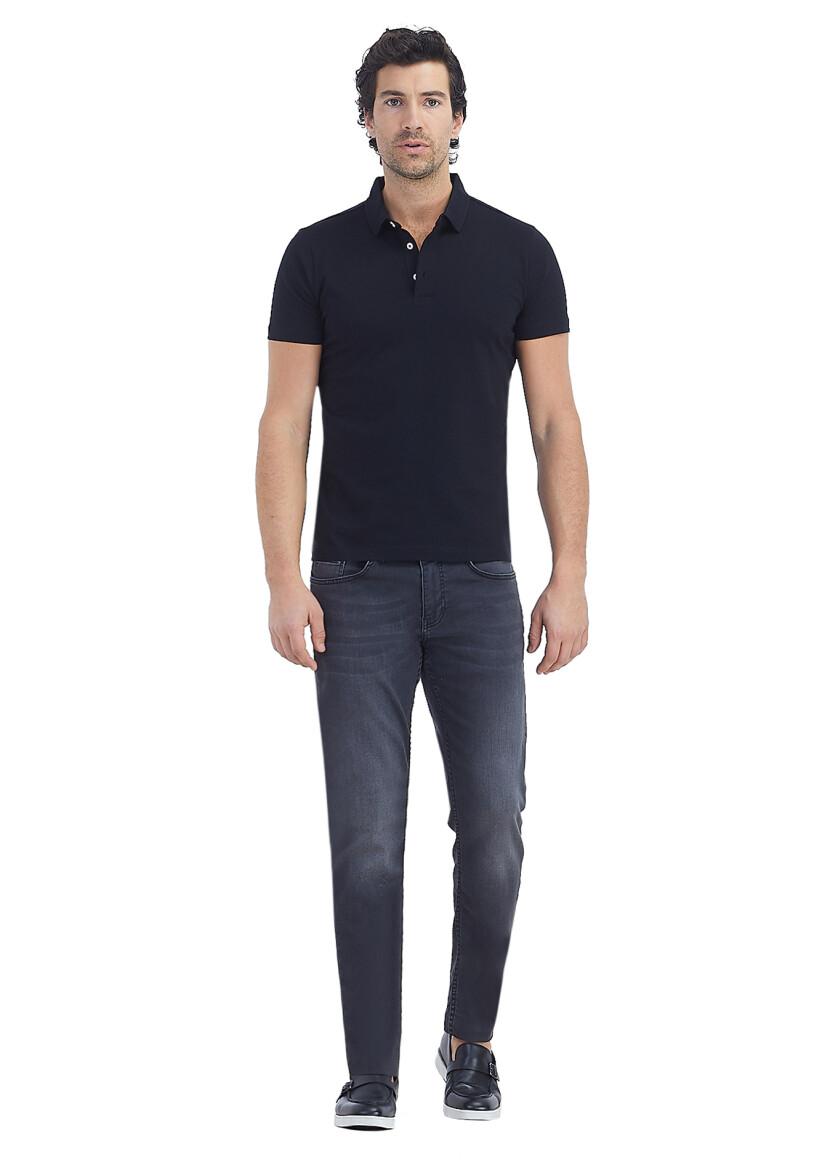 Black Polo Neck 100% Cotton T-Shirt - 1