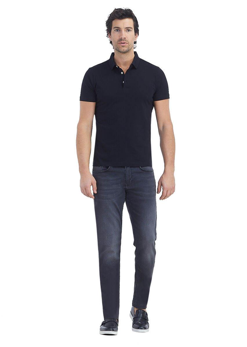 Black Polo Neck 100% Cotton T-Shirt - 1