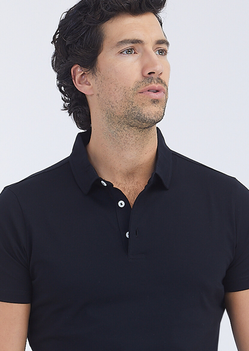 Black Polo Neck 100% Cotton T-Shirt - 3