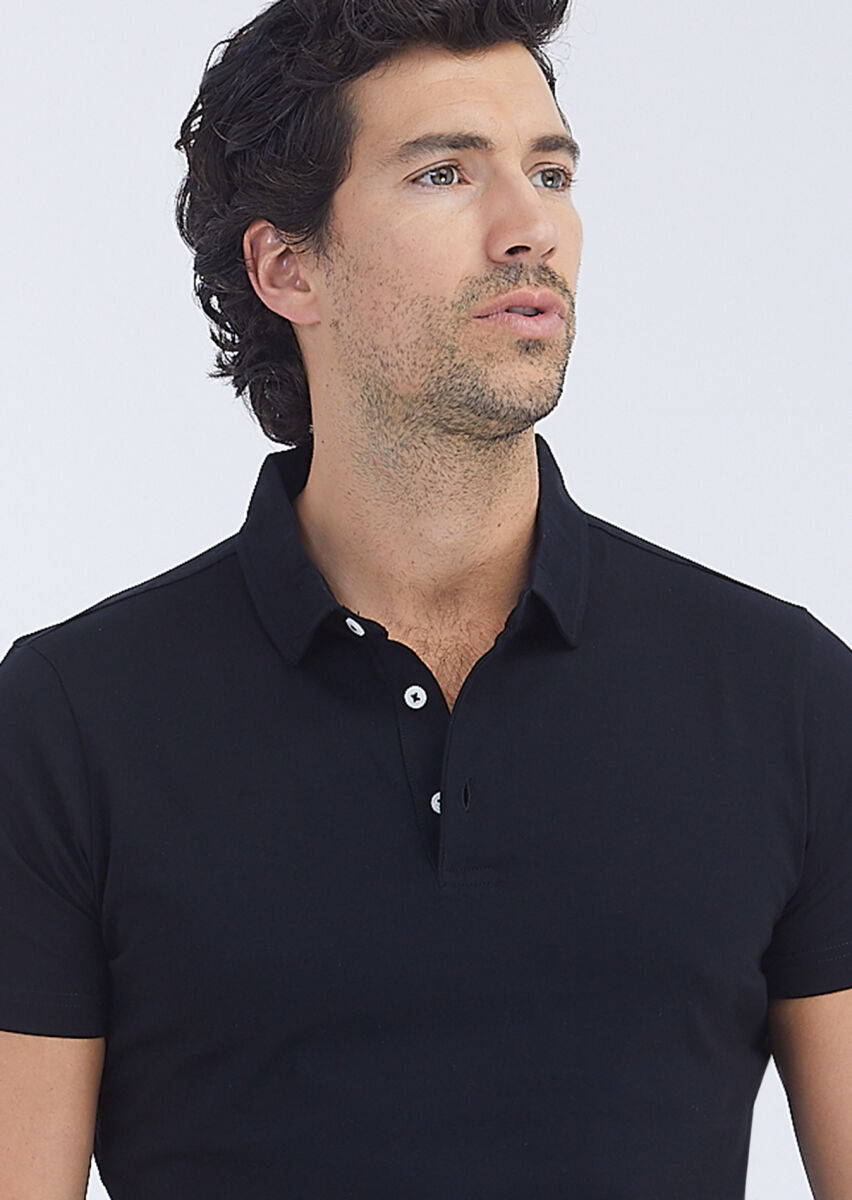 Black Polo Neck 100% Cotton T-Shirt - 3