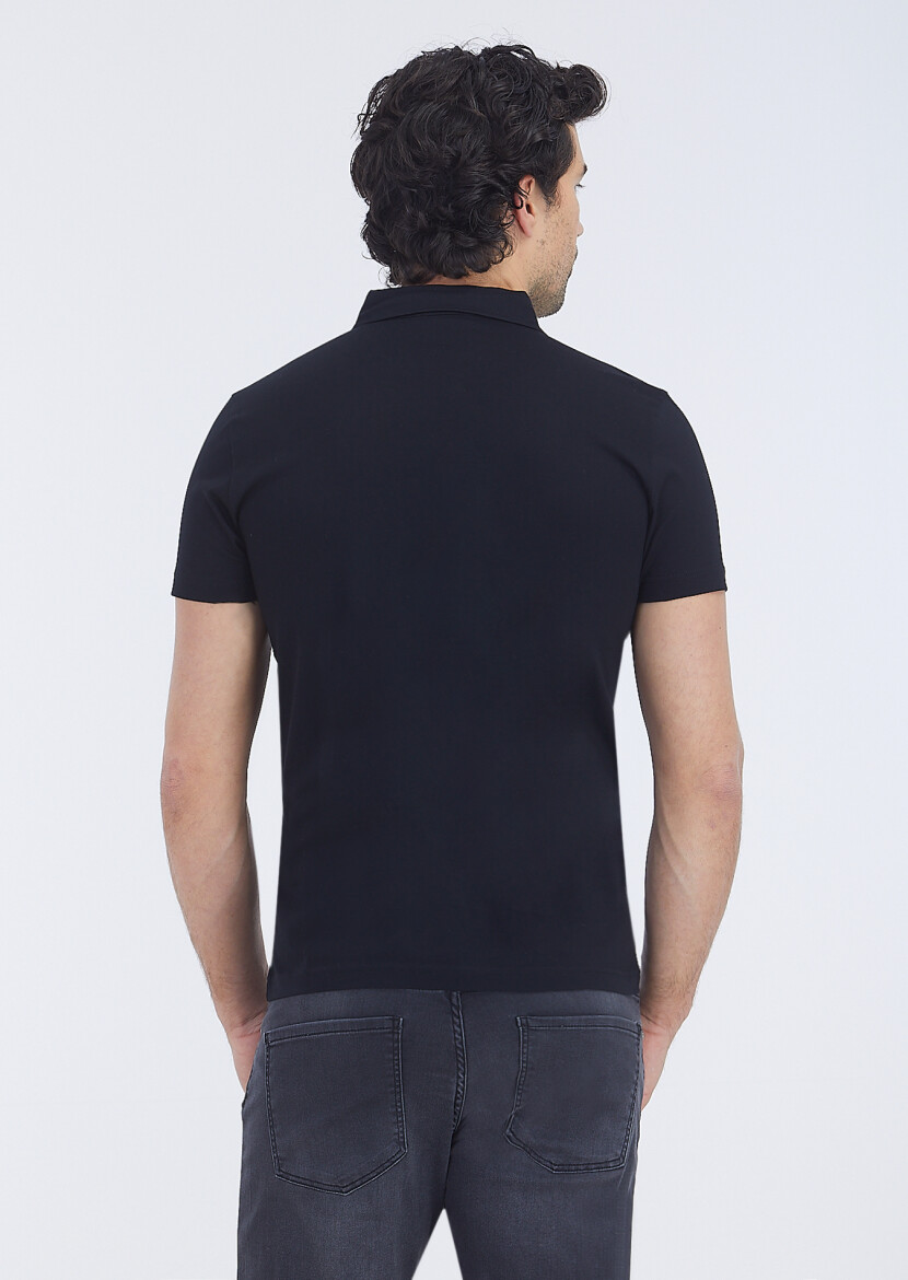 Black Polo Neck 100% Cotton T-Shirt - 4