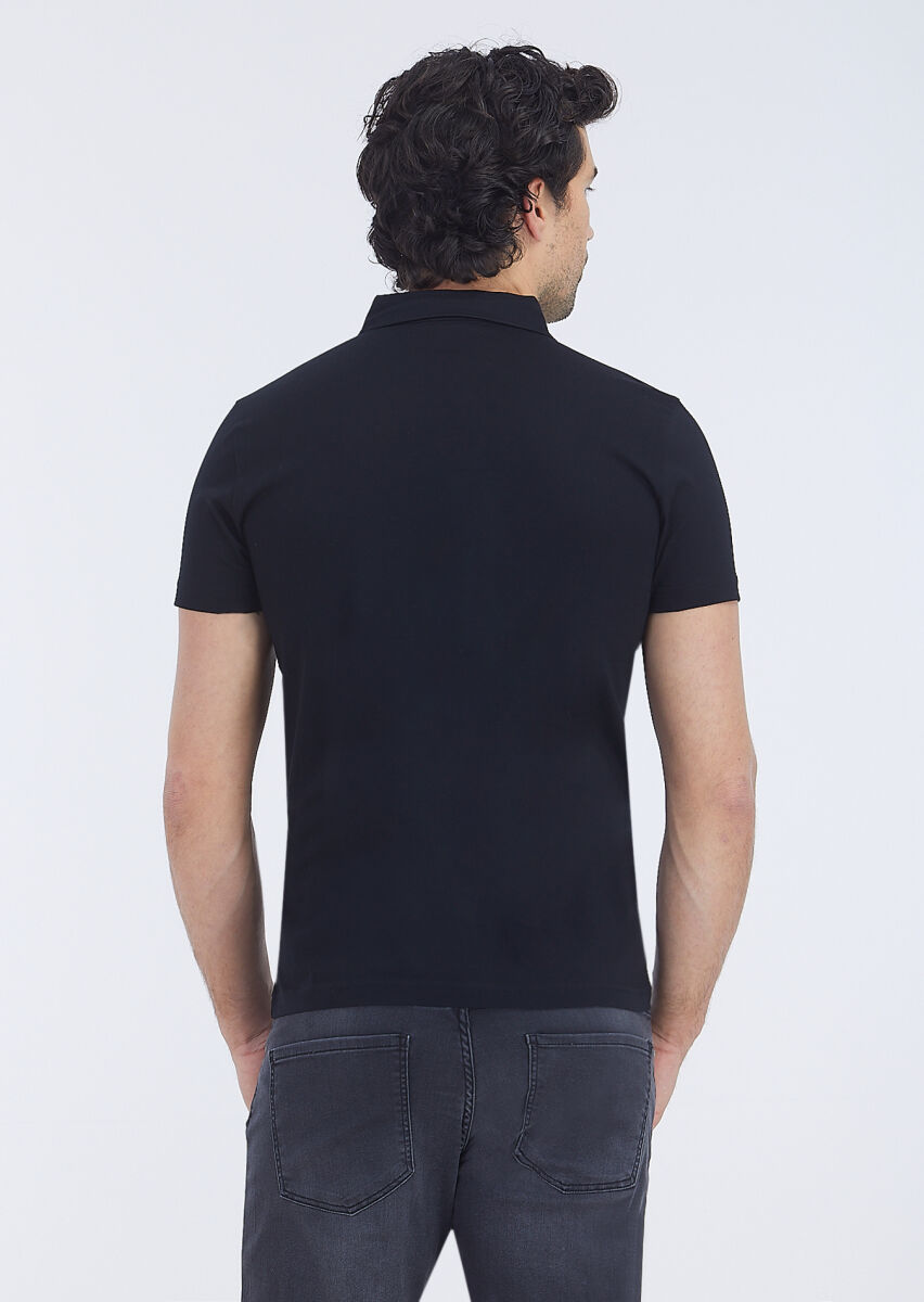 Black Polo Neck 100% Cotton T-Shirt - 4