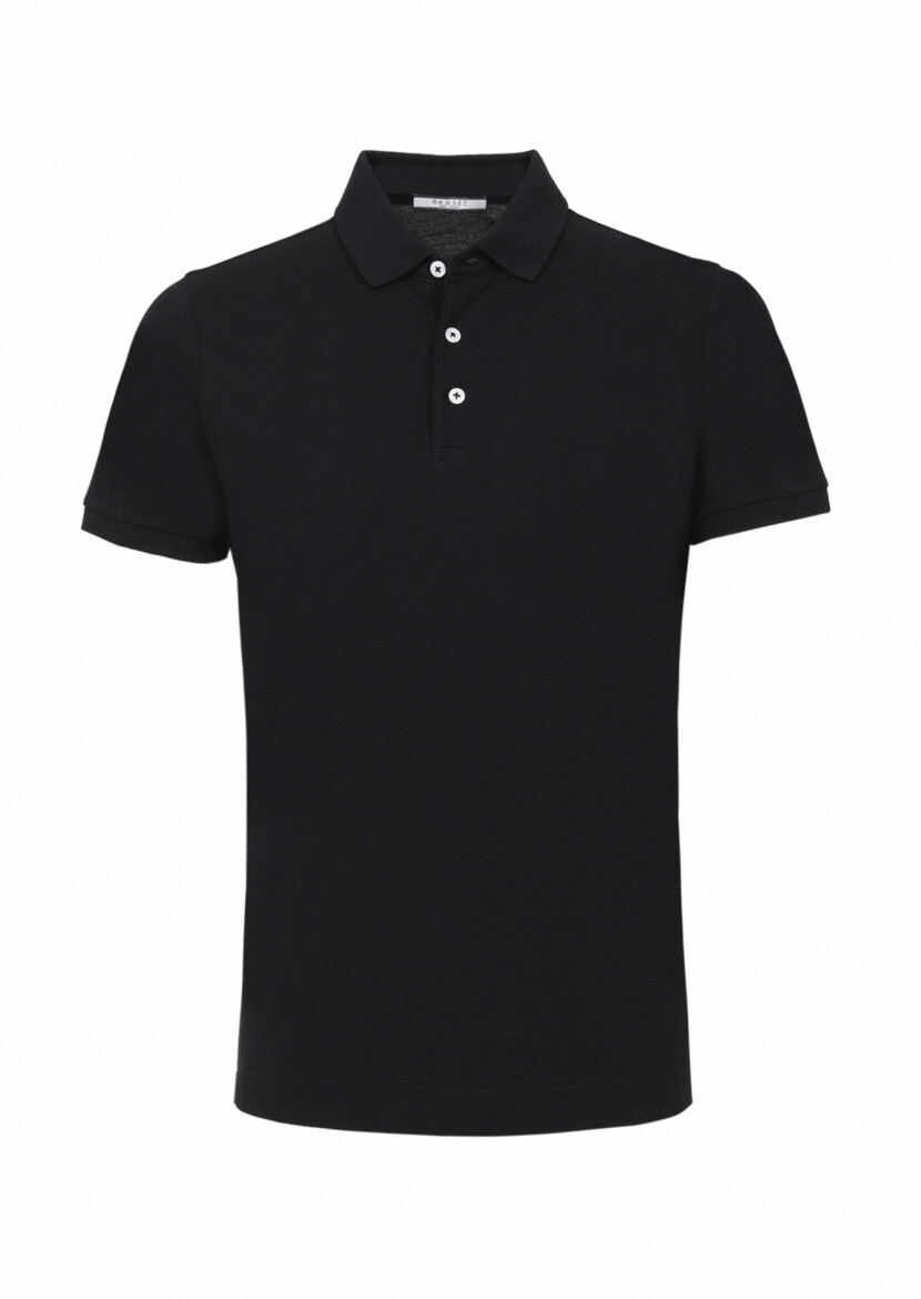 Black Polo Neck 100% Cotton T-Shirt - 5
