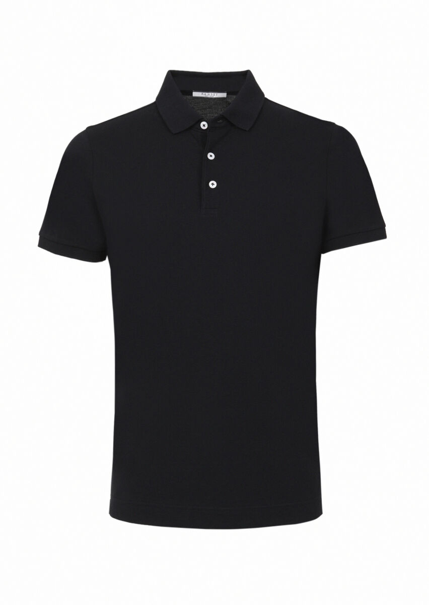Black Polo Neck 100% Cotton T-Shirt - 5