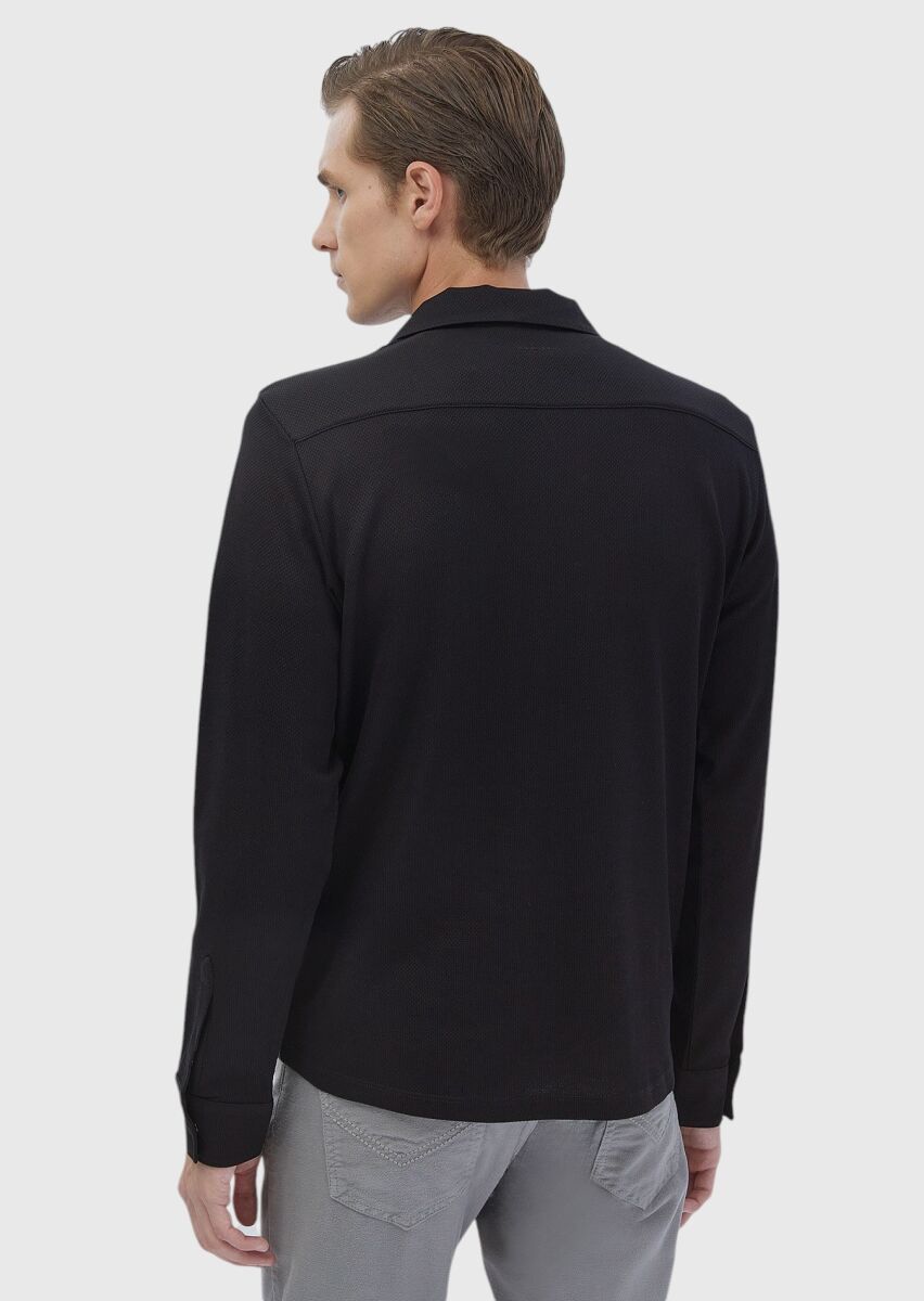 Black Polo Neck Jacquard Sweatshirt - 5