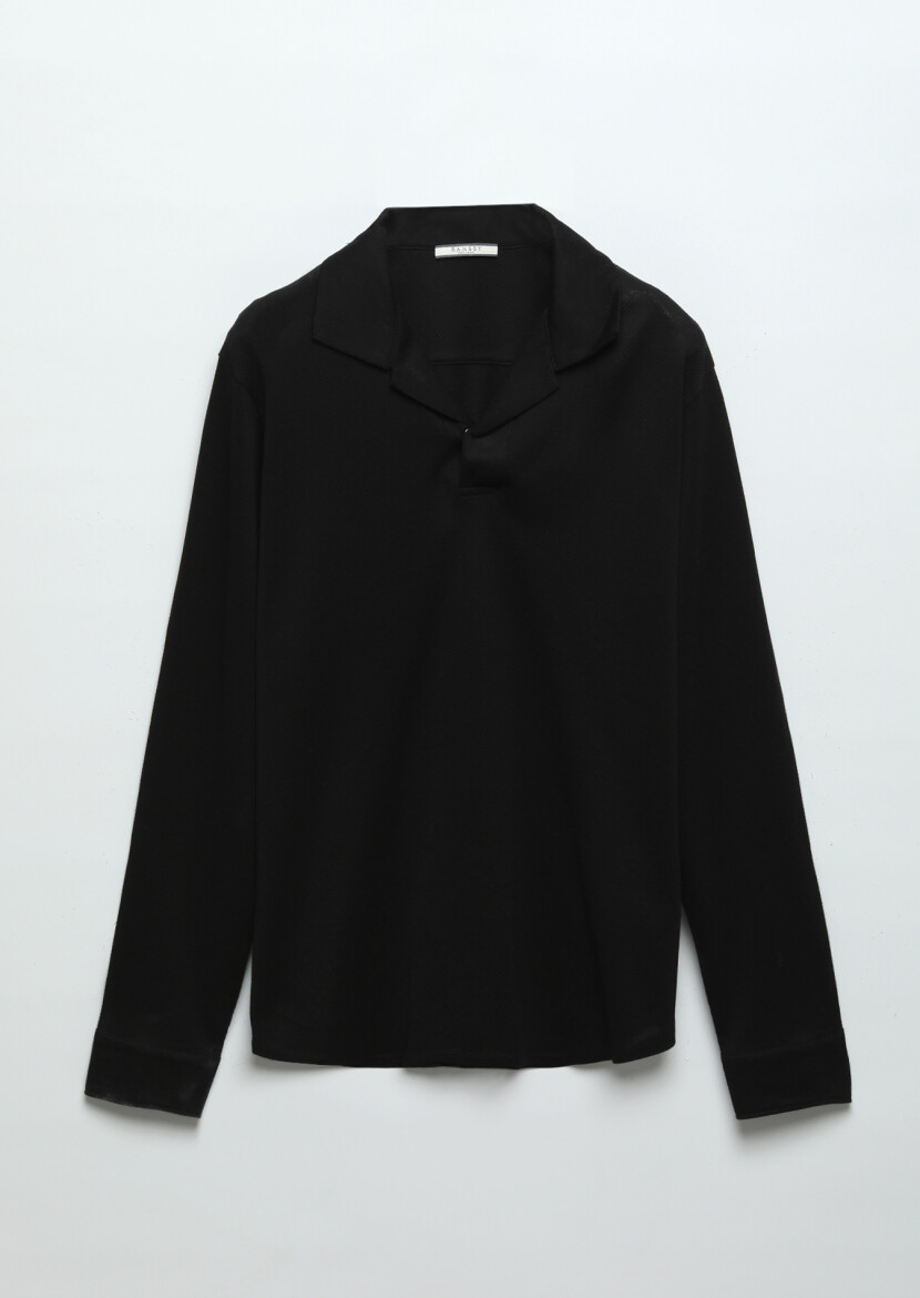 Black Polo Neck Jacquard Sweatshirt - 6