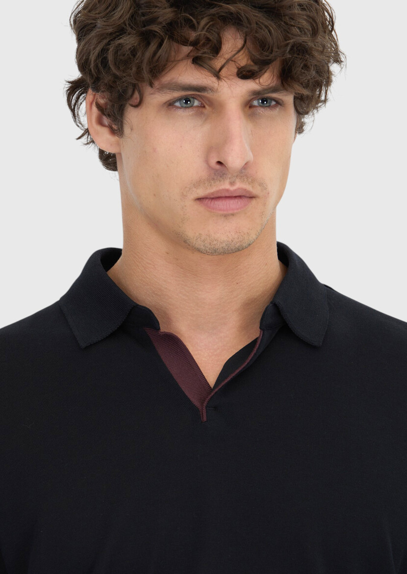 Black Polo Neck Plain Sweatshirt - 4