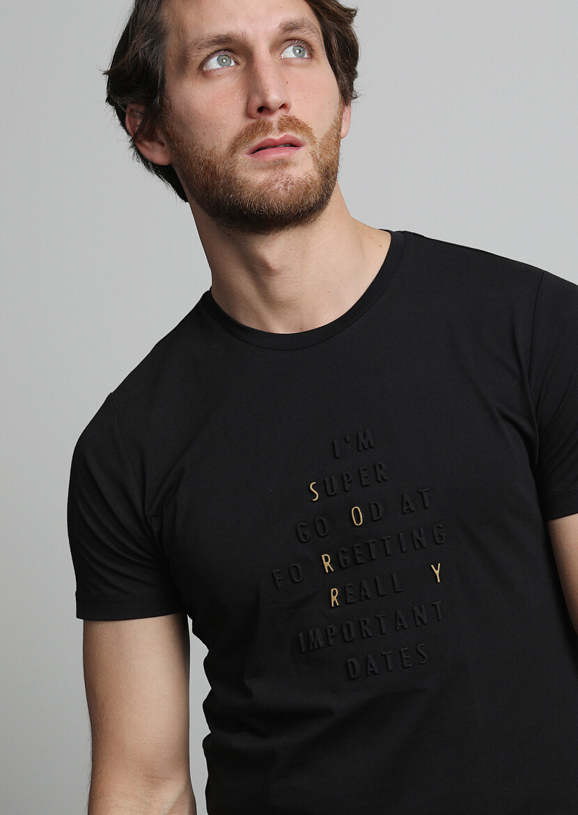 Black Printed 100% Cotton T-Shirt - 1