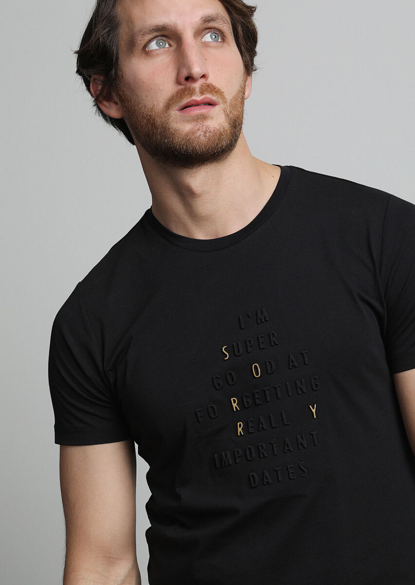 Black Printed 100% Cotton T-Shirt - 1