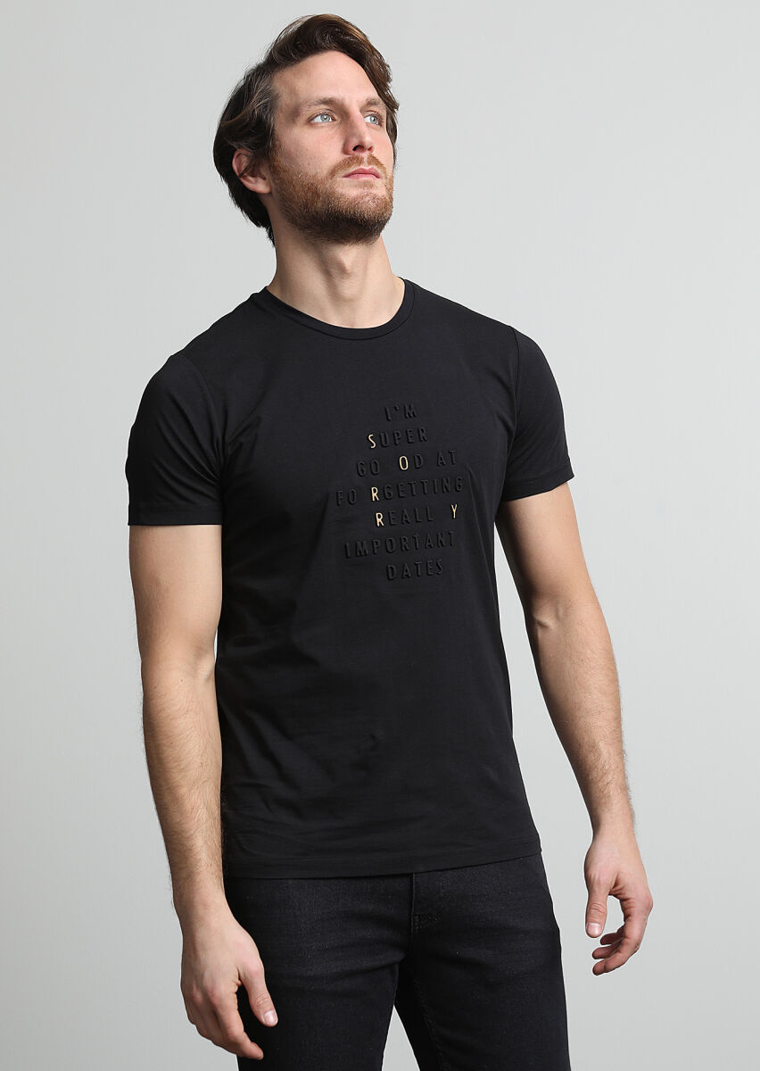 Black Printed 100% Cotton T-Shirt - 2