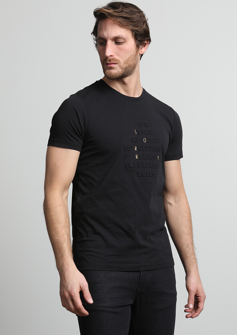 Black Printed 100% Cotton T-Shirt - 3