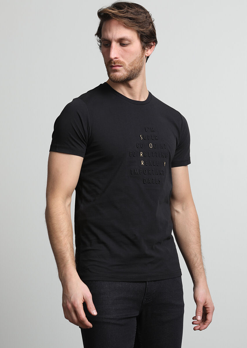 Black Printed 100% Cotton T-Shirt - 3