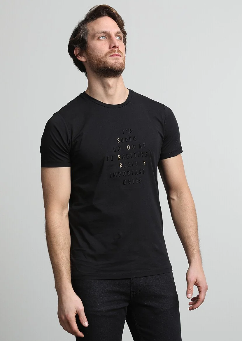 Black Printed 100% Cotton T-Shirt 