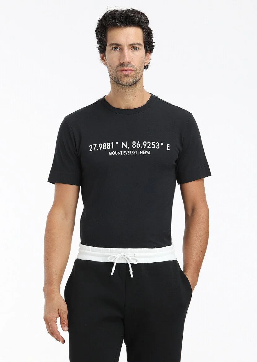 Black Printed Crew Neck 100% Cotton T-Shirt 