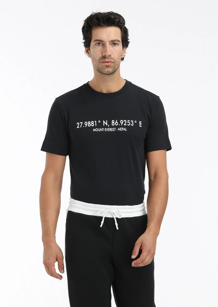 Black Printed Crew Neck 100% Cotton T-Shirt - 3