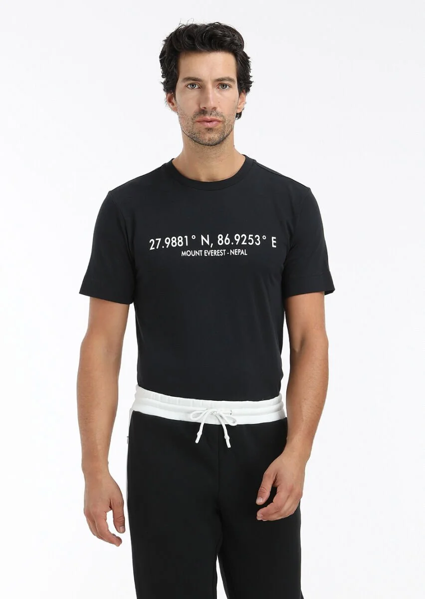 Black Printed Crew Neck 100% Cotton T-Shirt - 3
