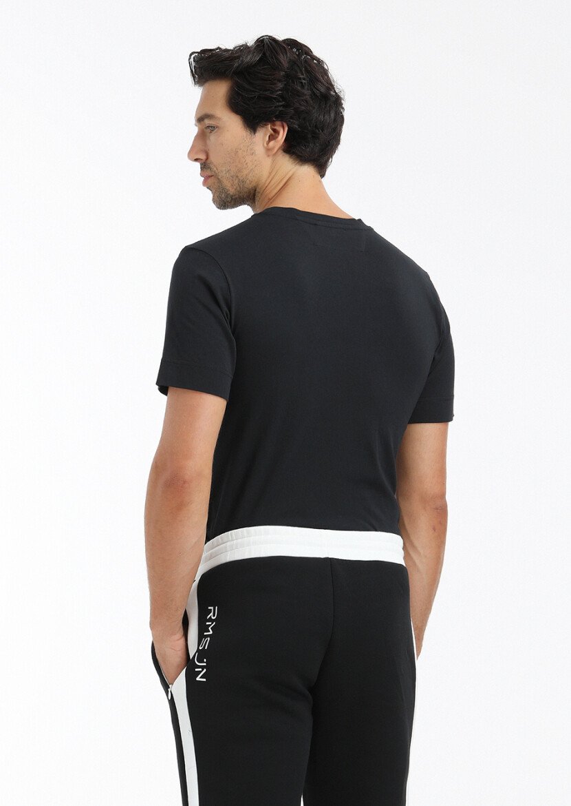 Black Printed Crew Neck 100% Cotton T-Shirt - 5