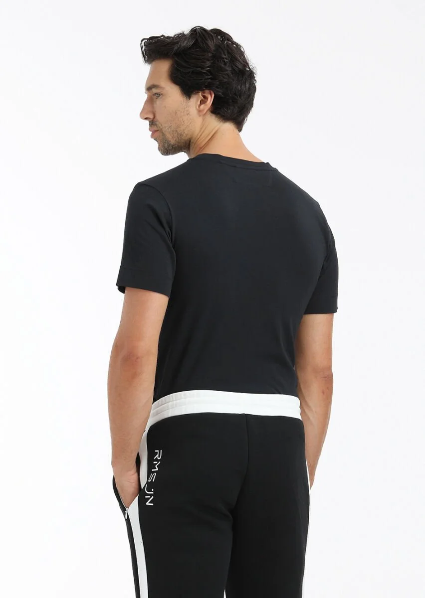 Black Printed Crew Neck 100% Cotton T-Shirt - 5