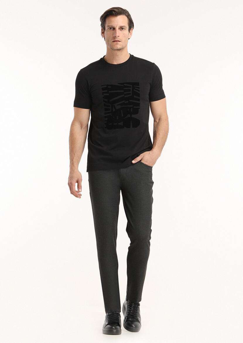 Black Printed Crew Neck 100% Cotton T-Shirt - 1