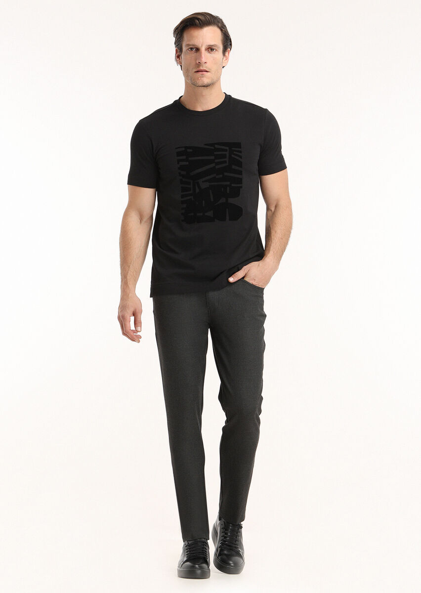 Black Printed Crew Neck 100% Cotton T-Shirt - 1