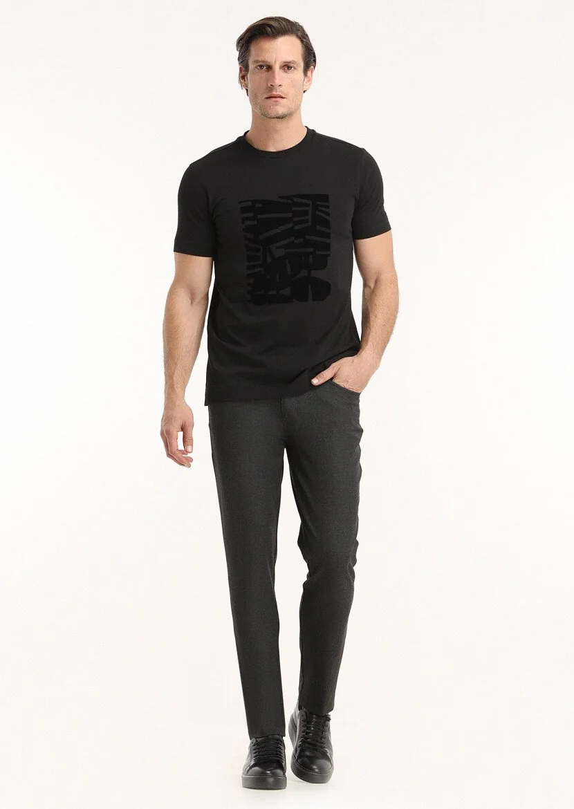 Black Printed Crew Neck 100% Cotton T-Shirt - 1