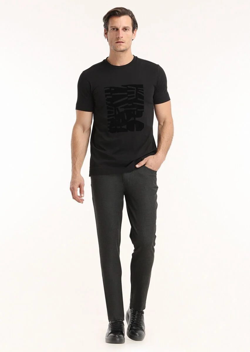 Black Printed Crew Neck 100% Cotton T-Shirt - 1