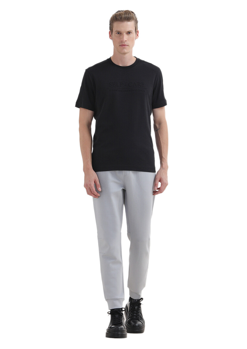 Black Printed Crew Neck 100% Cotton T-Shirt 