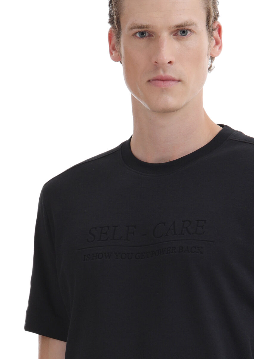 Black Printed Crew Neck 100% Cotton T-Shirt - 3