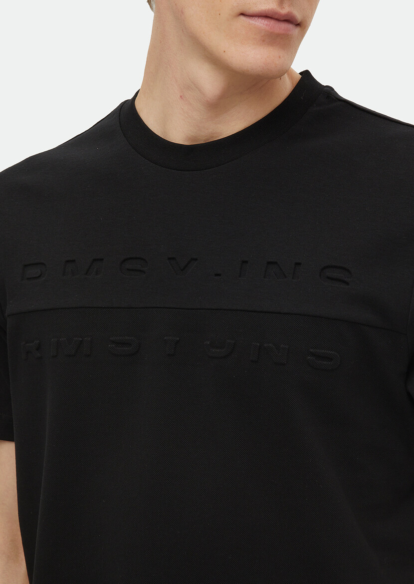 Black Printed Crew Neck 100% Cotton T-Shirt - 1