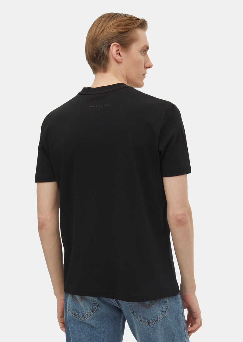 Black Printed Crew Neck 100% Cotton T-Shirt - 5