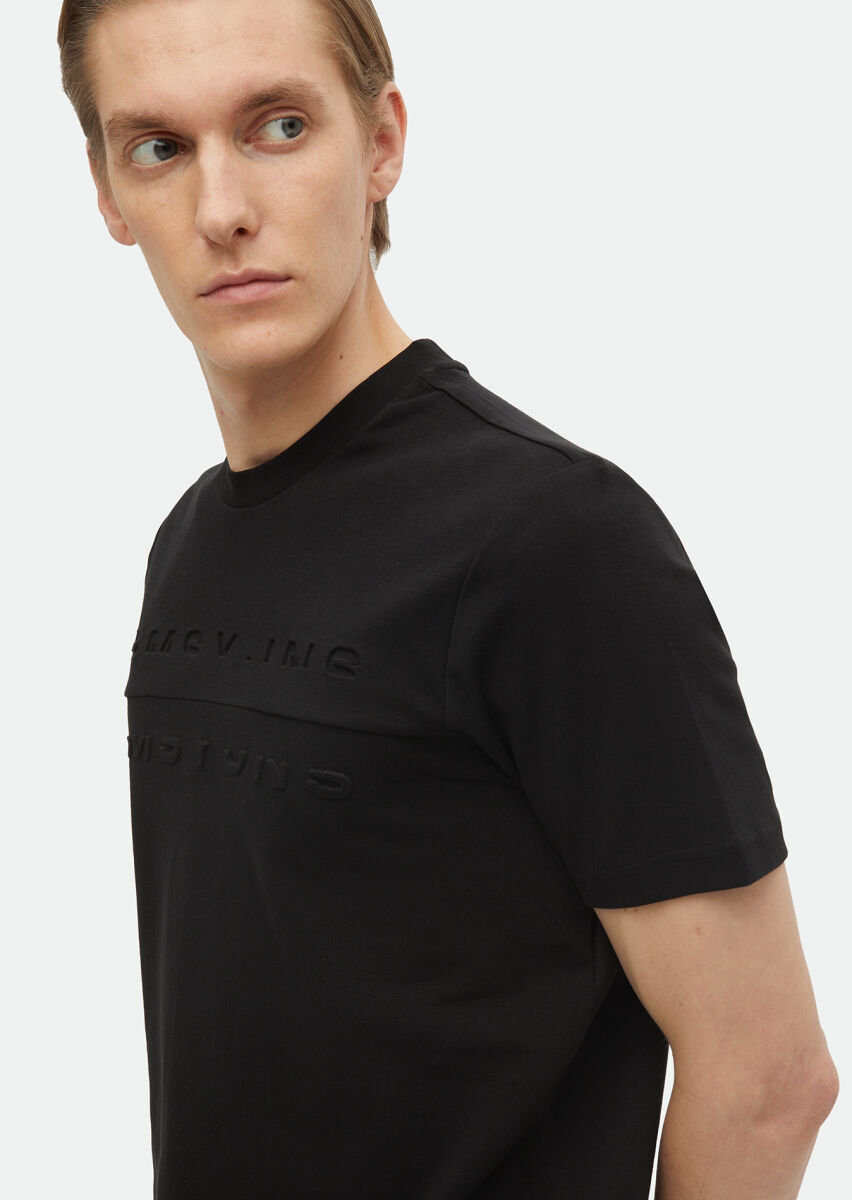 Black Printed Crew Neck 100% Cotton T-Shirt - 3