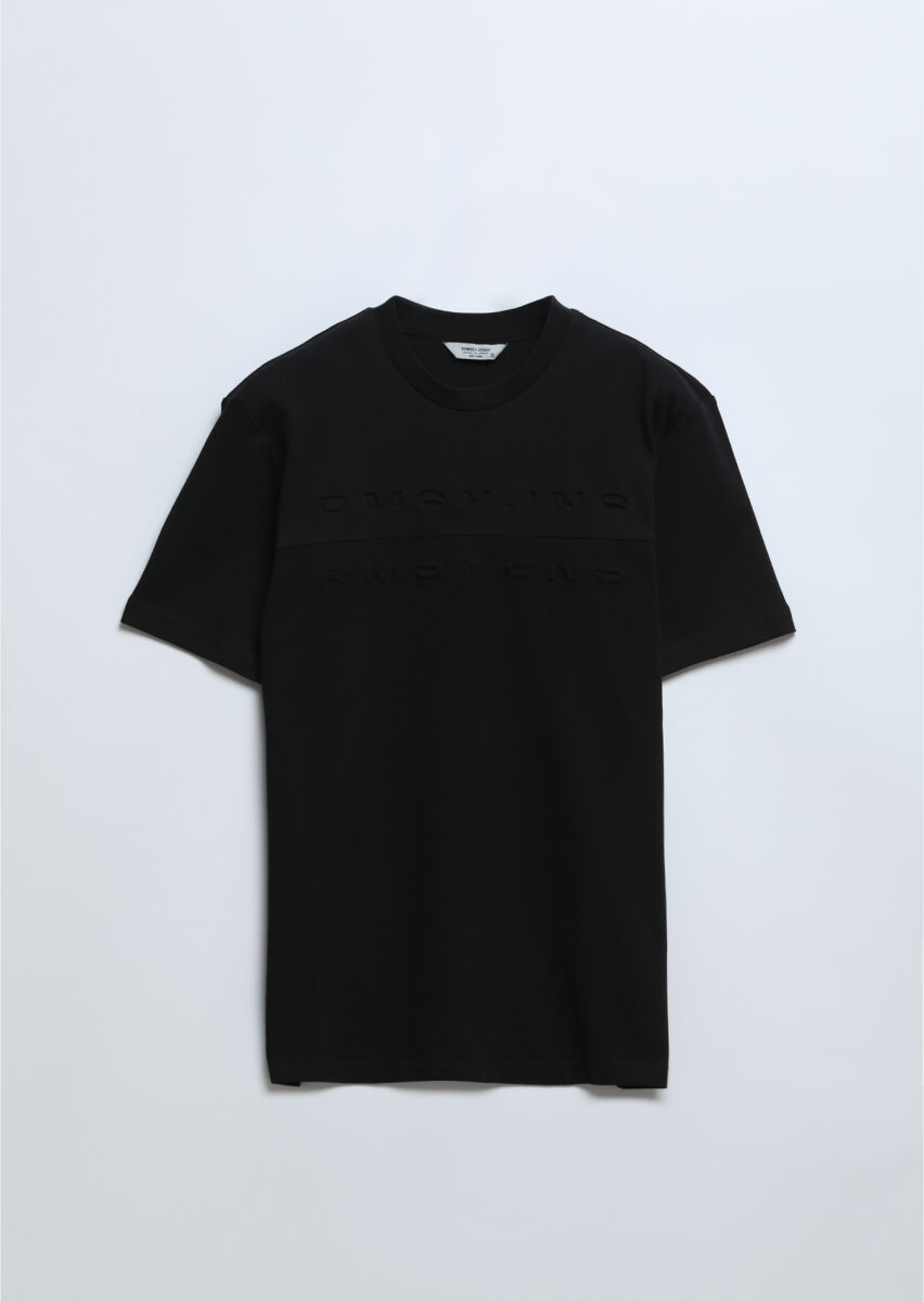 Black Printed Crew Neck 100% Cotton T-Shirt - 6