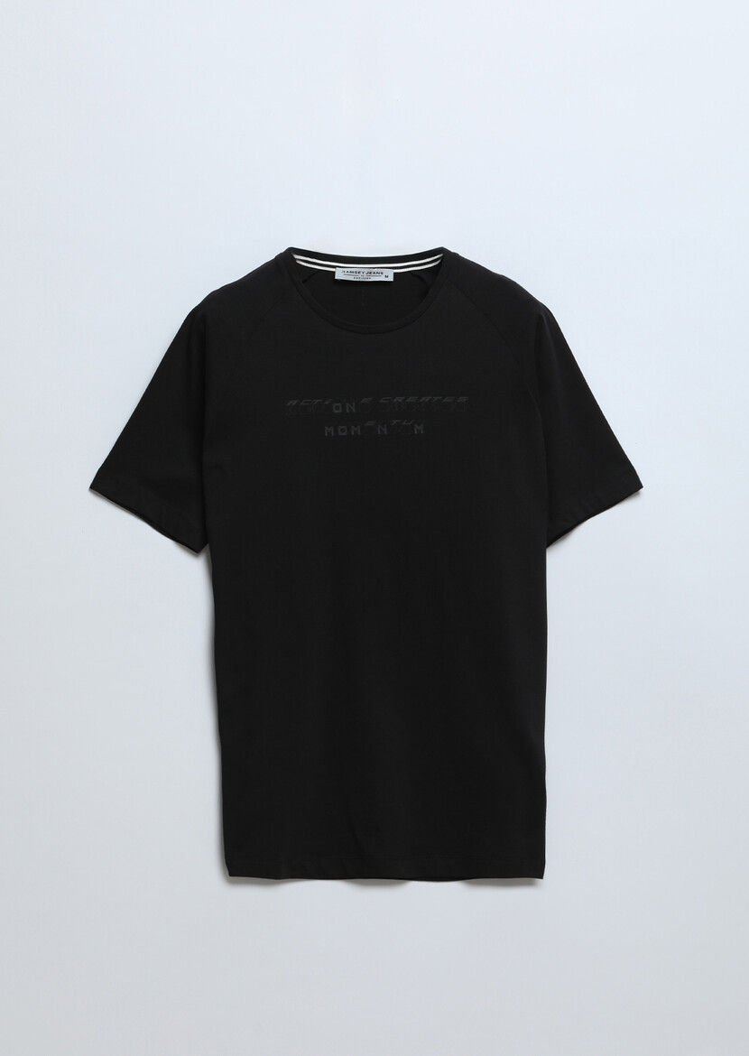 Black Printed Crew Neck 100% Cotton T-Shirt - 5