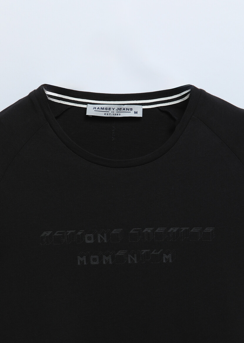 Black Printed Crew Neck 100% Cotton T-Shirt - 6