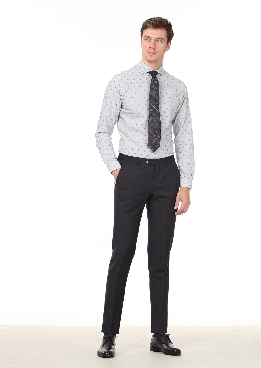 Black Printed Slim Fit Long Weaving Casual 100% Cotton Shirt - 3