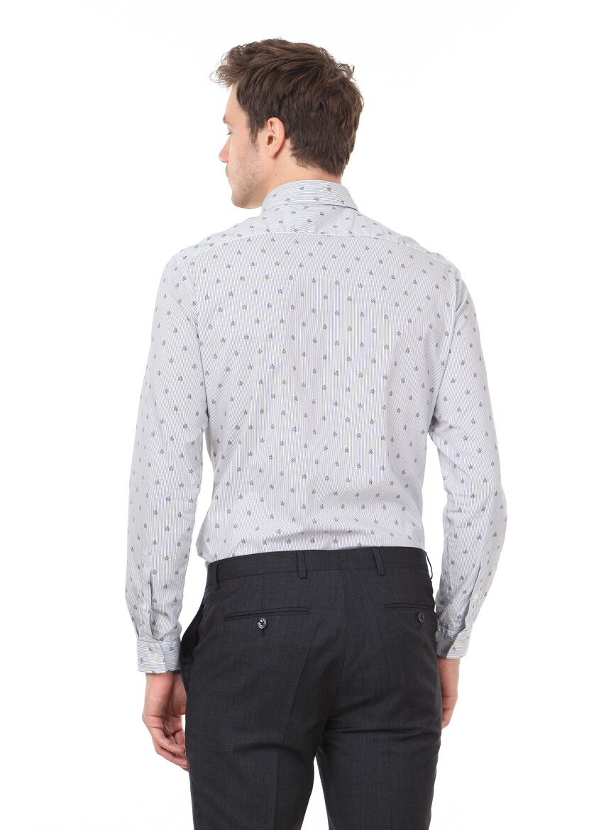 Black Printed Slim Fit Long Weaving Casual 100% Cotton Shirt - 5