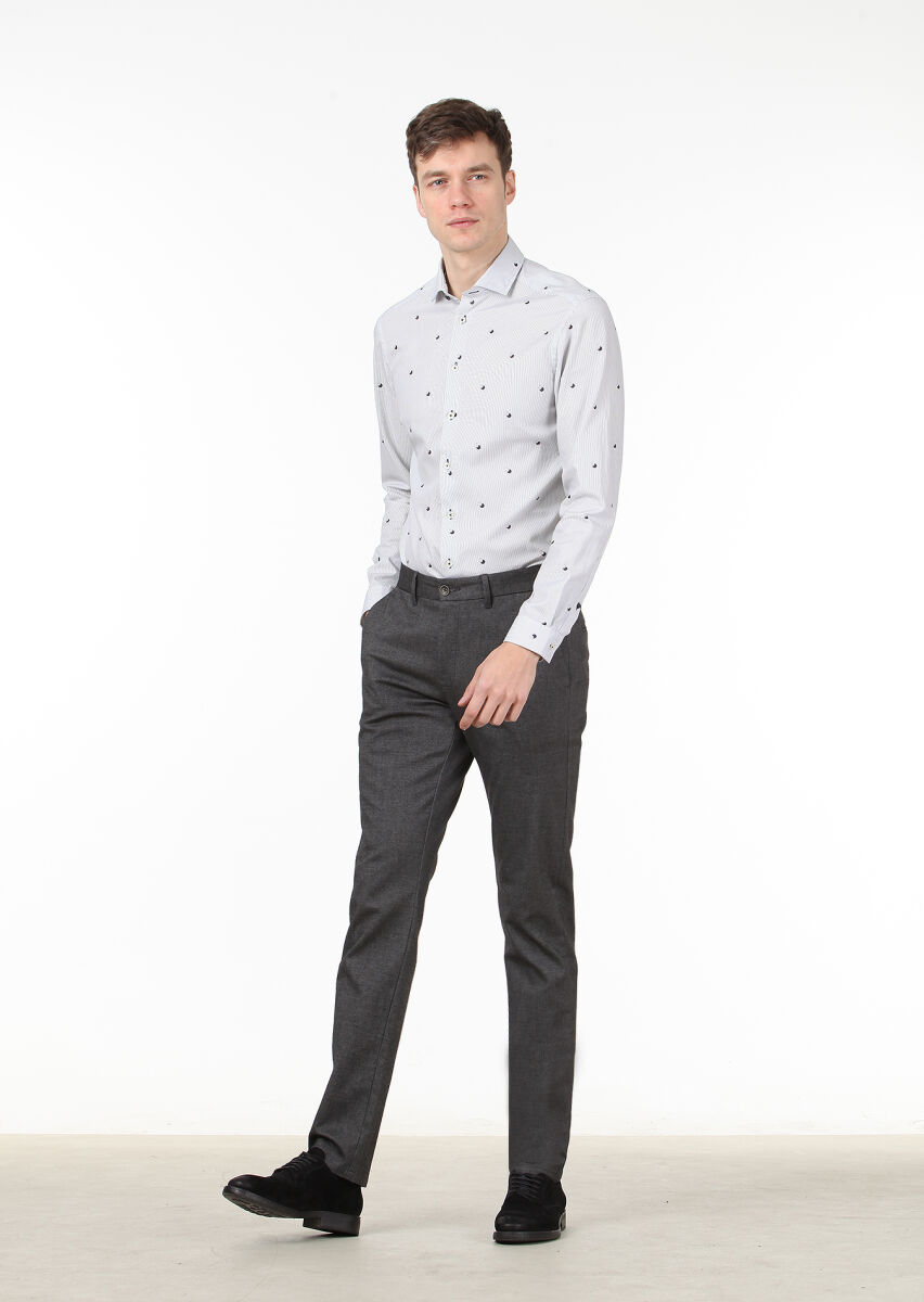 Black Printed Slim Fit Long Weaving Casual 100% Cotton Shirt - 2