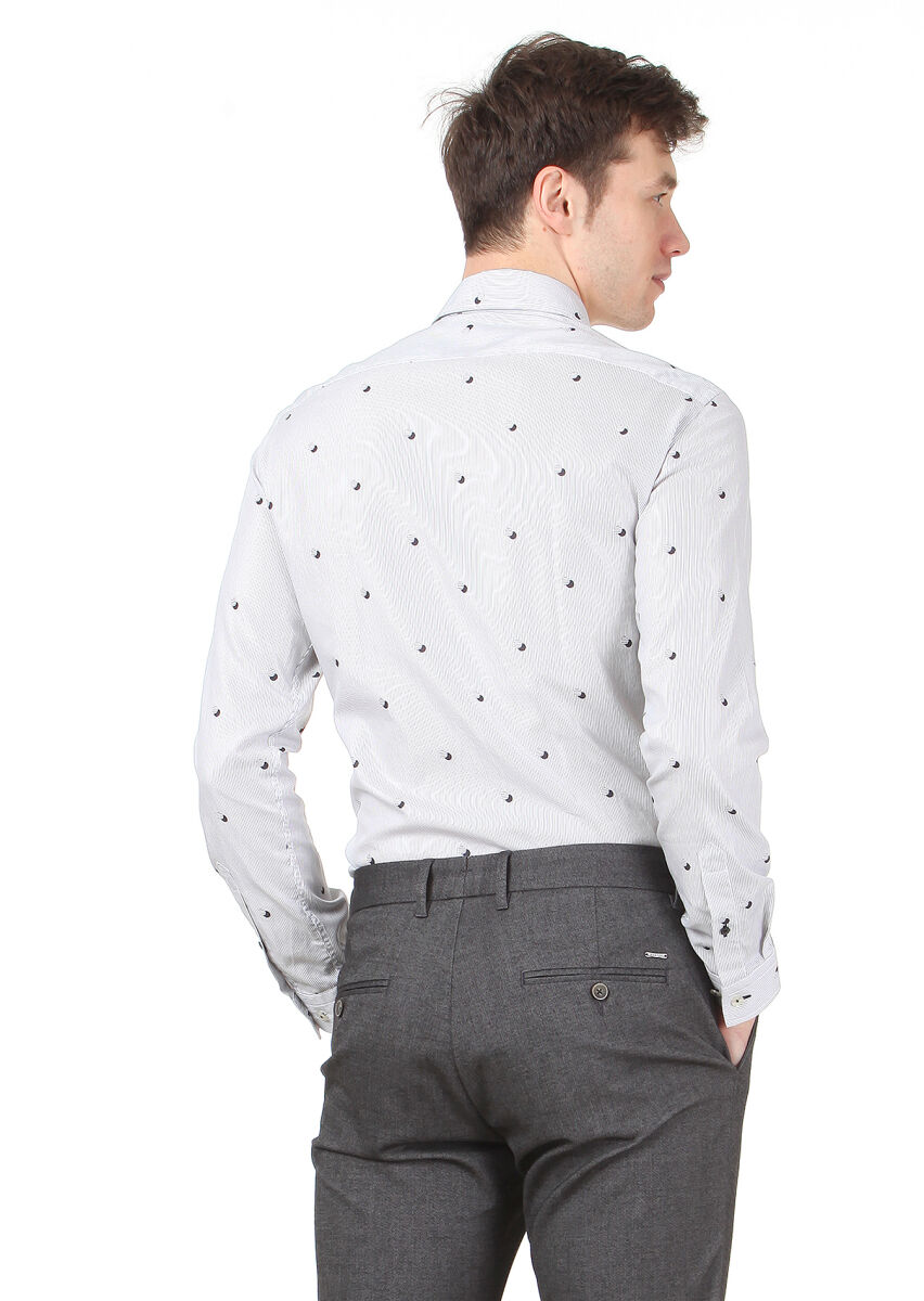 Black Printed Slim Fit Long Weaving Casual 100% Cotton Shirt - 4