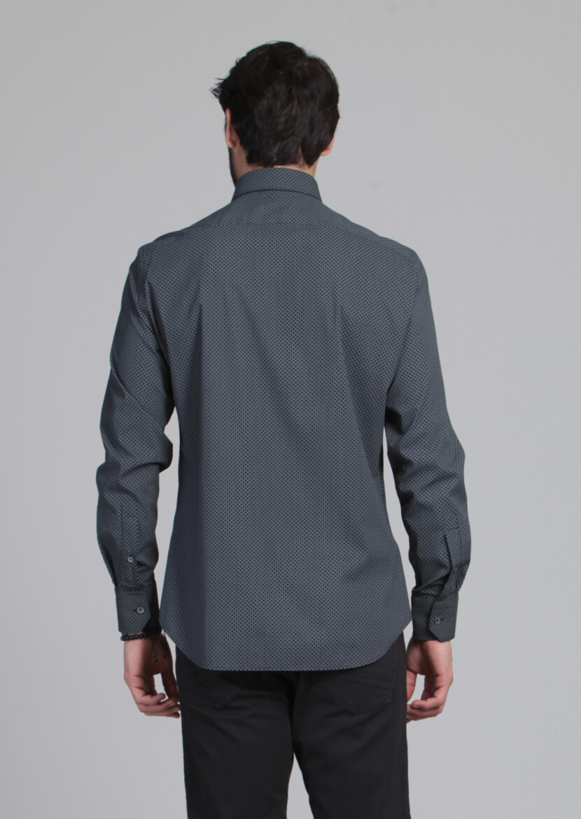 Black Printed Slim Fit Long Weaving Classical Cotton Blended Shirt - 3